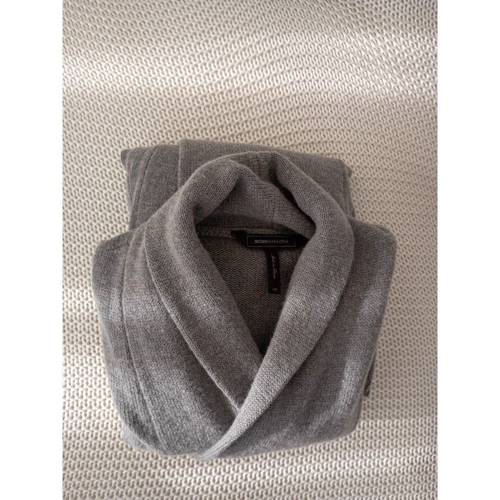 BCBGMAXAZRIA Gray Open Front Cardigan Faux Leather Sleeve Knit Sweater Fits S/M - Picture 8 of 10
